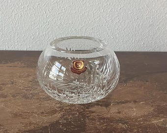 Vintage Strossmayer Czech Republic Crystal Rose Bowl Bulbous Form Starburst Bottom Crystal Decor