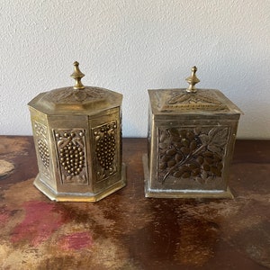 Vintage Metal Containers YOU PICK Square Octagonal Tea Canisters Tobacco Lidded Canisters Lidded Tins Metal Decor Grapes Olives Branches