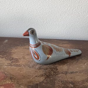 Vintage Ceramic Mexican Painted Bird Figurine Blue and Orange Bird Ceramics Decor Bird Watchers Bird Statue Hand Painted Signed Mexico