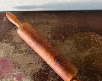 Antique Tiger Maple Turned Rolling Pin Hand Turned Beautiful Surface