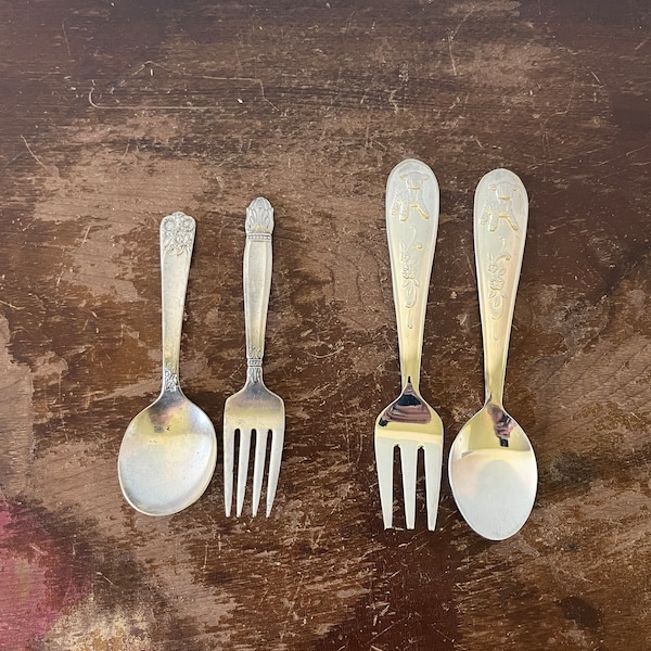 Vintage Children's Flatware YOU PICK Silverplate Tablescaping Grandmas Holmes and Edwards Princess House Fork and Spoon Kids Utensils