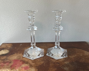 Pair of Val St. Lambert Crystal Candlesticks 9.25” Tablescaping Crystal Decor