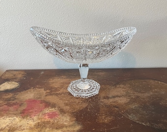 Vintage Cup Glass Style Footed Open Glass Compote Pedestal Tablescaping Centerpiece
