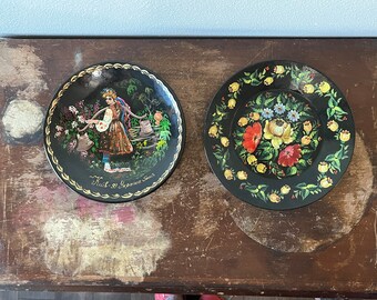 Vintage Russian Lacquer Plates YOU PICK Hand Painted Signed Floral Figural Scene Decorated Plates Painted Plates