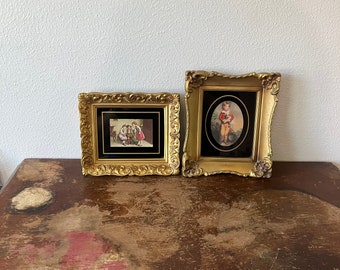 Vintage Framed Art Print YOU PICK Eglomise with Gold Frames Yellow Bird and Master Simpson Gold Frame Ornate Art Gallery Wall Moulded Frames