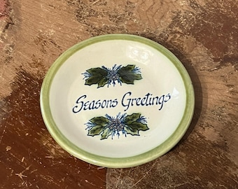 Vintage Louisville Stoneware “Seasons Greetings” Trinket Dish Kentucky Stoneware Americana Country Decor Farmhouse Chic