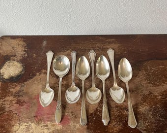 Eight Vintage Silverplate Spoons Tablespoons Various Makers Different Patterns Hotel Service Dinner Party Hostess Hosting