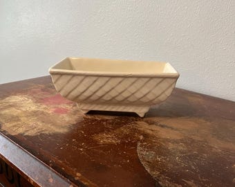 Vintage Mid Century Modern Rectangular Cream Footed Pottery Planter Marked 404-USA Red Wing Pottery Bowl Scaled 7.25” Ivory Glaze