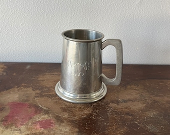 Vintage Eales of Sheffield Tankard Mug Monogrammed Glass Bottomed Mug England Silver Cup Trophy Cup Large Mug