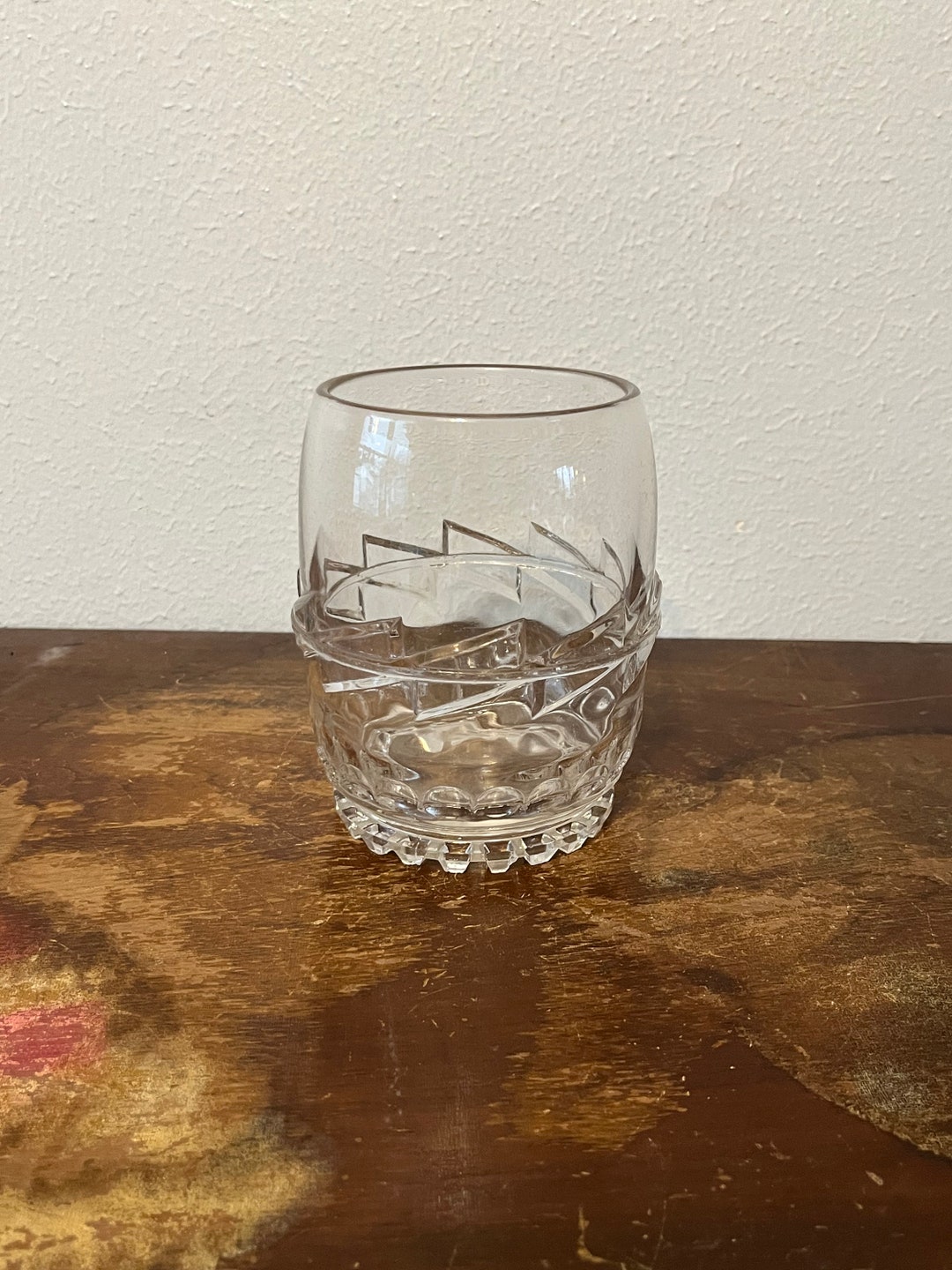 Vintage Glass Celery Vase Cool Design Geometric Pattern Sawtooth Foot