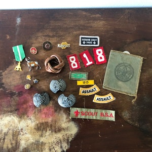 Vintage Boy Scouts of America Collectible Grouping Pins Patches Scarf Slide Scout Memorabilia Troop Leader Boy Scouts Cub Scouts