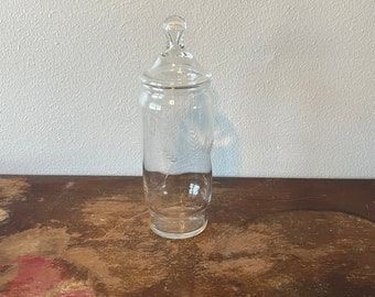 Pot d'apothicaire vintage en verre transparent 8/40, accessoire de vanité, décoration de bain, bocal avec couvercle, bocal en verre vintage