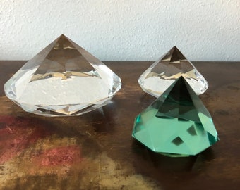 Faceted Shannon Crystal "Diamond" Paperweights YOU PICK Full Diamonds Green Clear Desk Decor Home Office Fancy Diamonds