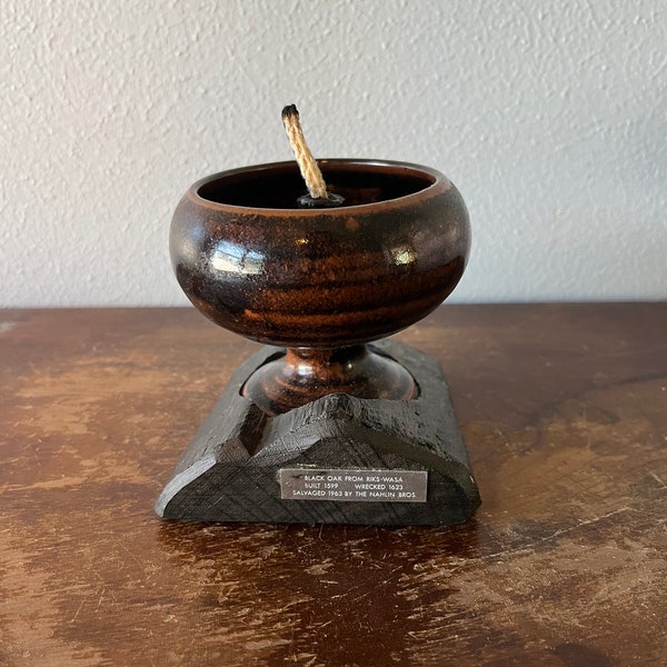 Antique Black Oak Oil Lamp From Wreckage Of Riks-Wasa Ship Sunk in 1623 Swedish Historical Quirky Homeware Gift Salvaged by Nahlin Bros