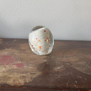 Vintage Art Glass Paperweight Orange and White Swirl Leaning Cased Paperweight Art Glass Large Form