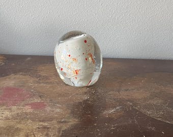 Vintage Art Glass Paperweight Orange and White Swirl Leaning Cased Paperweight Art Glass Large Form