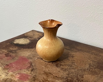 Vintage Diminutive Redware Vase. Handmade Glazed Redware Miniature Vaes Americana Ruffled Edge Bedside Vase Decor