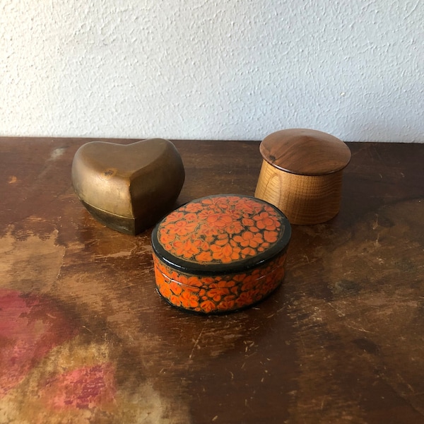 Vintage Trinket Boxes YOU PICK Wood Mushroom Brass Heart Hand Painted Oval Box Miniatures Floral Turned Wood Small Boxes