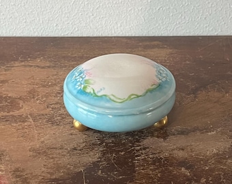 Antique I. Formet Bavaria Signed Lidded Jar Footed Trinket Dish Vanity Decor Made in Bavaria Floral Blue Ring Dish Lidded Trinket Box