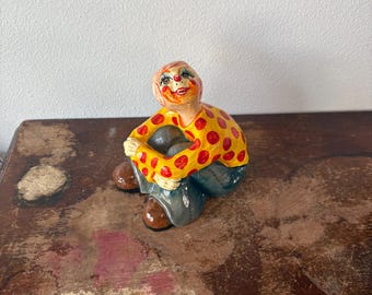Vintage Paper Mache Hand Painted Clown Figurine