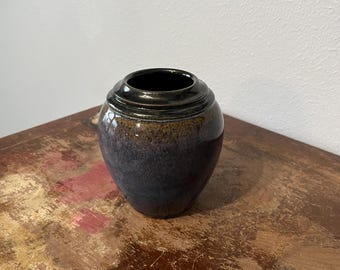 Hand Thrown Ceramic Vase / Pot / Vessel Hight Glaze Blue Mottled Glaze Vase Form Signed