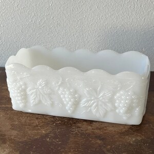Vintage Fire King Milk Glass Planter Anchor Hocking White Opaque Glass Grape Pattern Vintage Glass