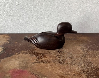 Vintage Folksy Hardwood Duck Diminutive Decoy Nice Dark Wood Modern Form