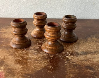 Set of 4 Handmade Turned Wood Candlesticks Table Decor