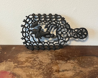 Vintage Cast Iron Red Riding Hood Trivet Kitchenalia Kitchen Decor Americana Black Painted Cast Iron