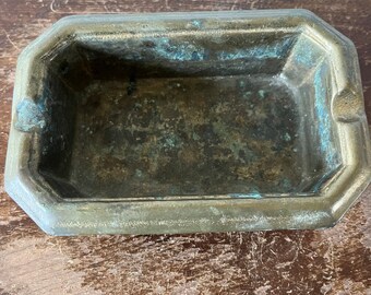 Antique Cast Brass Bath Tub Ashtray Rectangular Clipped Corners Table Accent Smoking Room Brass Decor Vintage