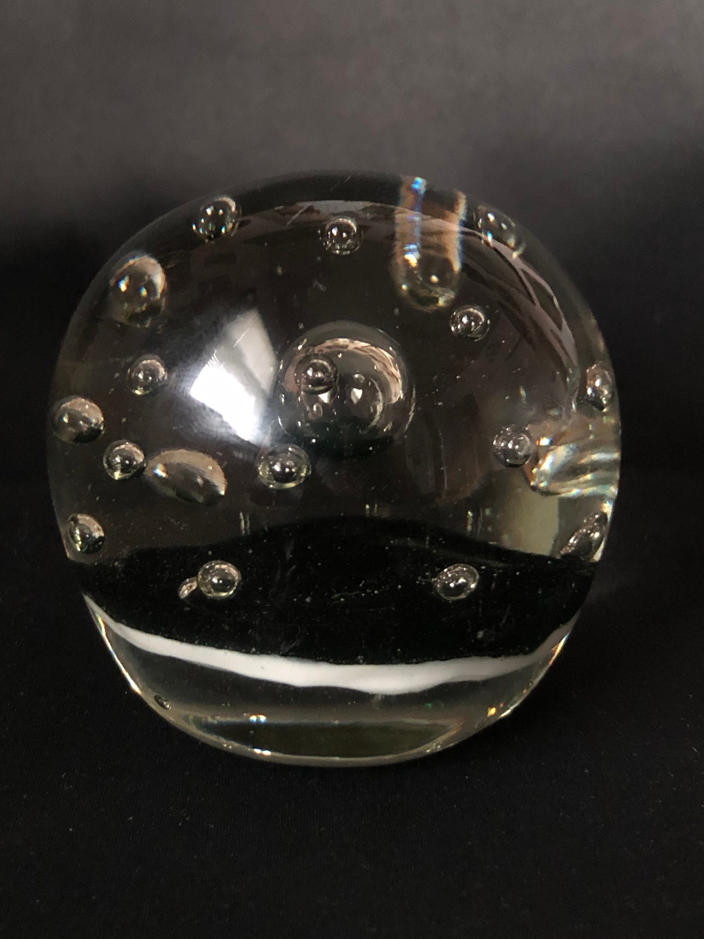 Vintage Pair Glass Paperweight Oval Controlled Bubble Spider Web
