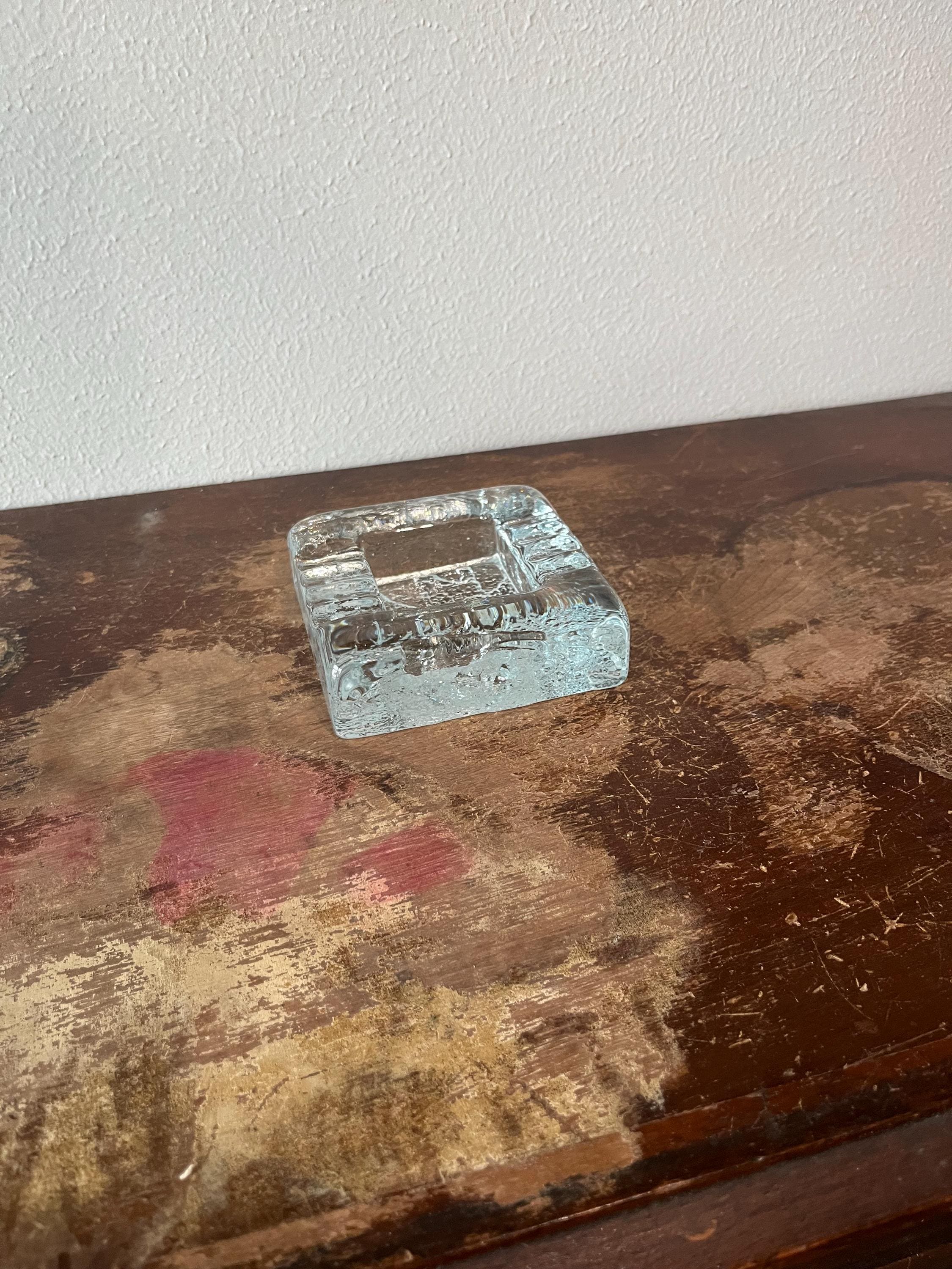 Vintage Blenko Style Square Ashtray Table Decor Ash Receiver Retro Ashtray Clear Glass Square Smoking Accessory Smoking Room