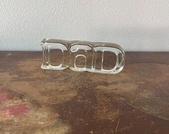 Vintage Dad Paperweight Desk Accent Office Decor Clear Glass Vintage Glass