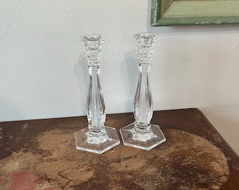 Pair of Tiffany & Co. Crystal Baluster Stem Candlesticks Vintge