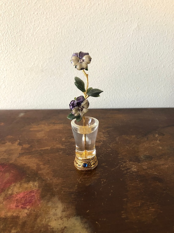 Joan Rivers Imperial Flowers Pansy Flowers in Vase Jeweled Faberge