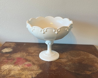 Centre de table sur pied en verre de lait vintage, décoration de bord, grand bol sur pied pour centre de table