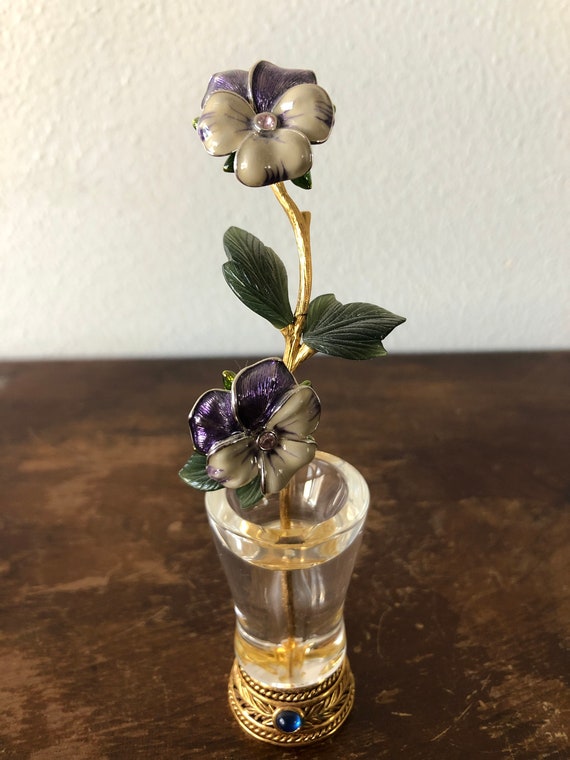 Joan Rivers Imperial Flowers Pansy Flowers in Vase Jeweled Faberge