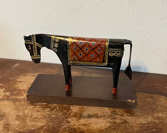 Vintage Hand Painted Metal Horse Sculpture, Mid Century Equestrian Decor
