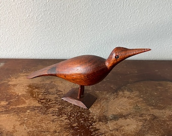 Vintage Standing Decoy Shore Bird Wood Carving Artisan Hand Made Carved Wood Bird Figurine Folk Art Decoy Americana