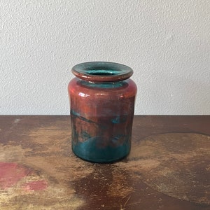 Handblown Art Glass Vase Jar Vase Copper Luster to Blue Funky Design Floral Arrangement Artisan Glass Decor Accent