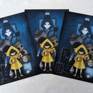 Ilustración Tiny Nightmares, impresión artística A4, videojuego independiente, impresión digital espeluznante de Six and Mono