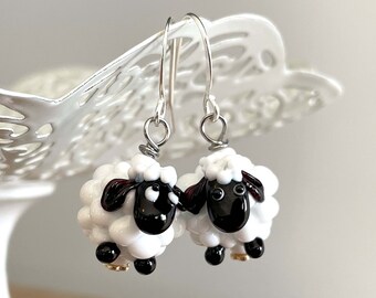 Hand painted sheep earrings