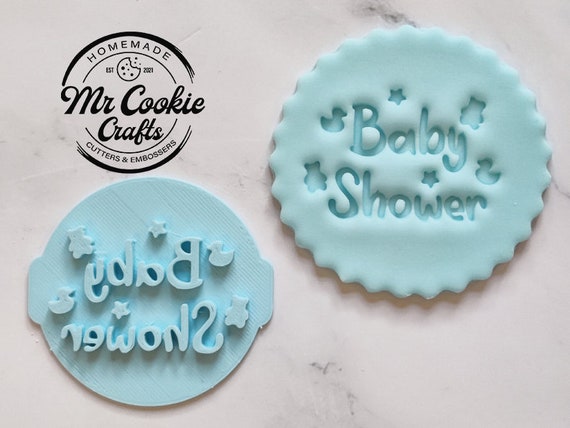 Gender reveal cupcake embossing stamps set of three fondant icing stamps for cake decorating baby shower cakes