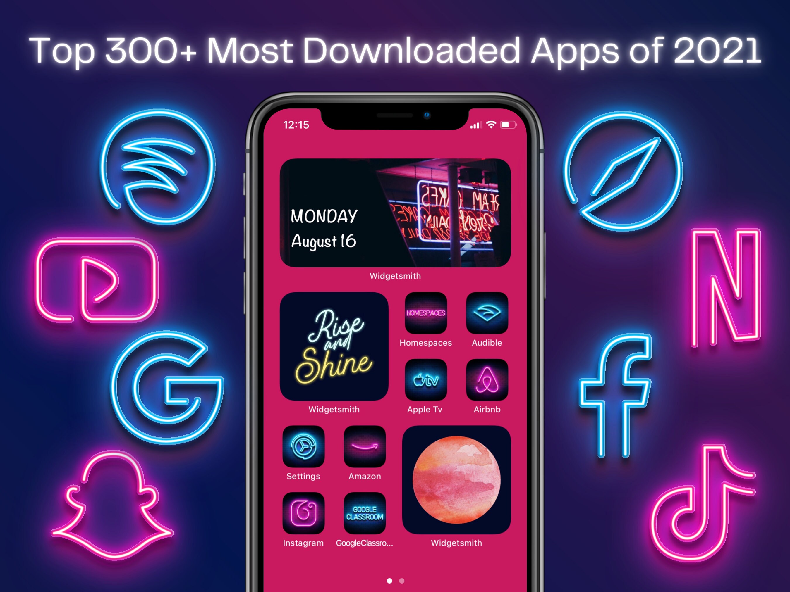 3d Neon Icons For Ios14 15 Widgets Wallpaper High Etsy