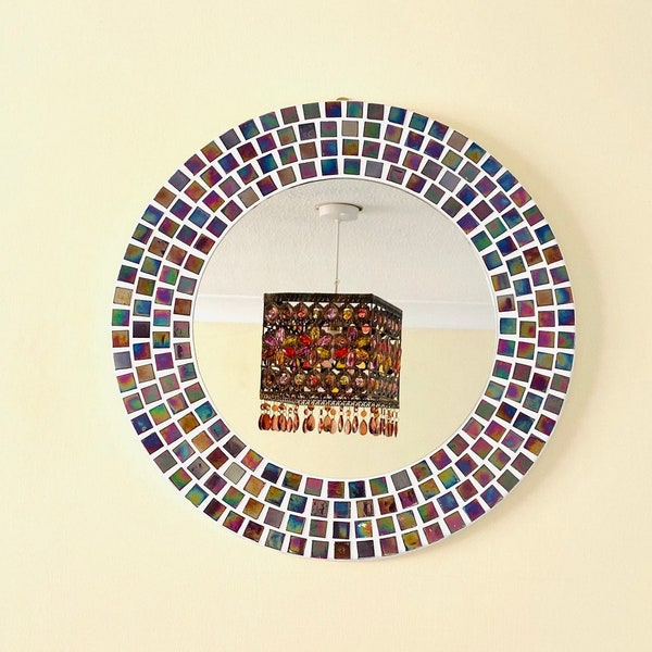 Bluebells Purple Mosaic Round Mirror