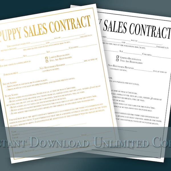 Puppy Contract - Breeder Forms Digital Printable