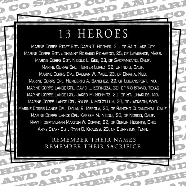 13 Heros Sublimation Digital PNG Download Kabul Afghanistan Marine Navy Military Memorial