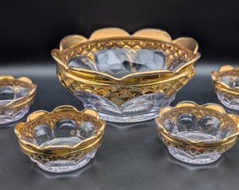 EAPG Lot of 5 Martinsville Colonial Mitre Frontier Master Berry Bowls Gold Rim