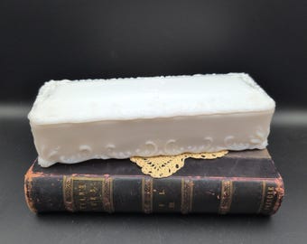 Antique 1890-1910 Dithridge Milk Glass Vanity Glove Box Scroll Embossed