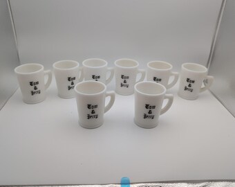 Vintage Tom & Jerry Milk Glass Mugs Set Of 8 McKee Glass 1950s 6oz